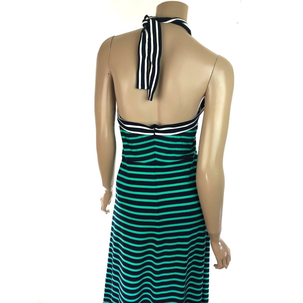 Cynthia Rowley 'Lisbon' Striped Halter Maxi Dress Sz L Green & Navy Rayon/Nylon - Picture 5 of 8
